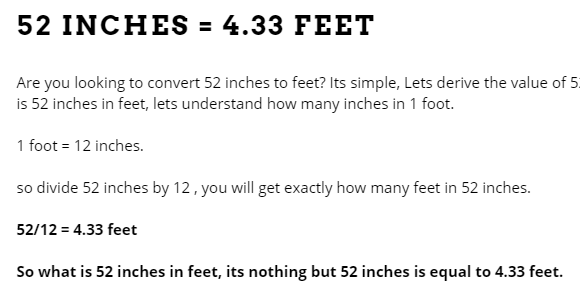 52 inches in feet