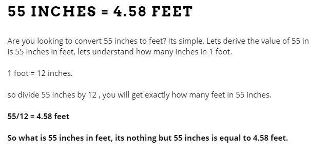 55 inch in feet