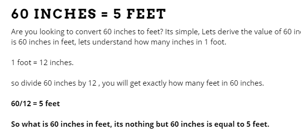 69 inches to feet