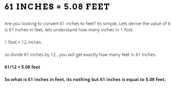 61 inches in feet