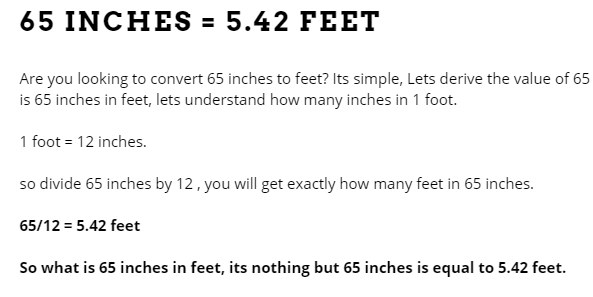 65 inches in feet