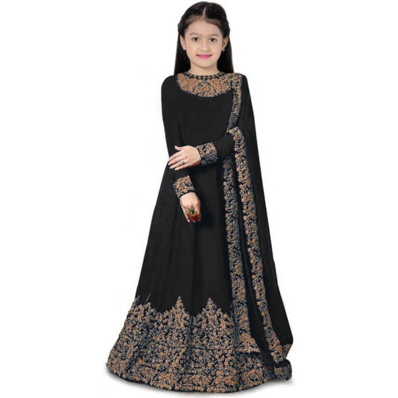 Black Color Taffeta Embroidered Semi Stitched Anarkali Gown