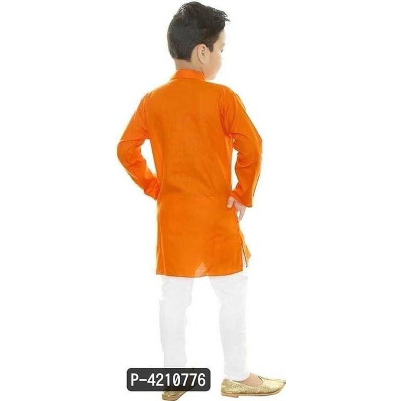 Boys Festive Party Kurta & Pyjama Set (Orange Pack Of 1)