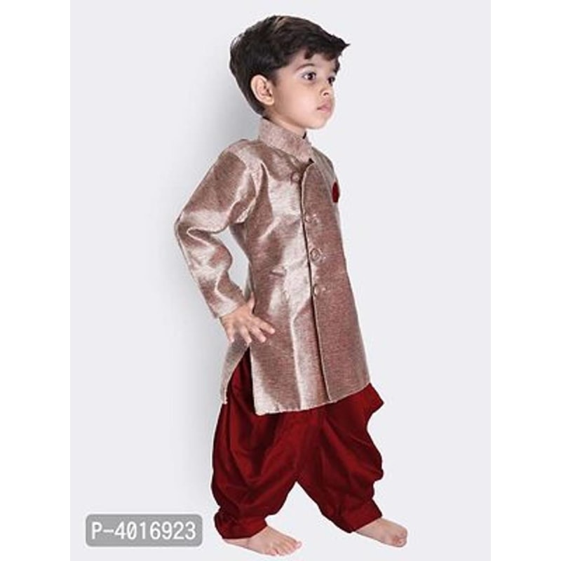 Boy's Gold-Maroon Sherwani and Dhoti Pant Set (Combo Pack)