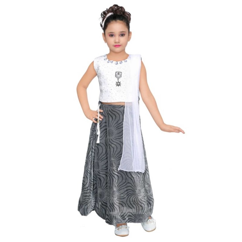 Cutie Pie Kids Girls Festive/Party Wear Crop Top Lahenga Choli & Dupatta Set