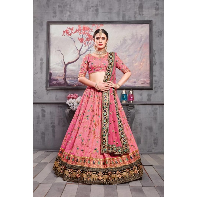 Rouge Pink Banarasi Silk Designer Bridal Wear Silk Lehenga Choli