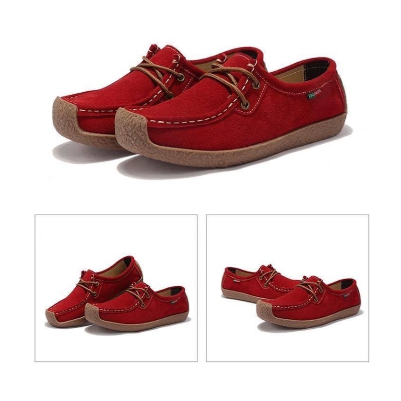 Scarlet Leather Flat Shoes - dilutee.com