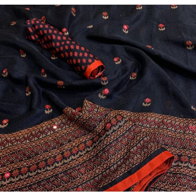 Stylish Jute Cotton Printed Saree with Blouse Piece