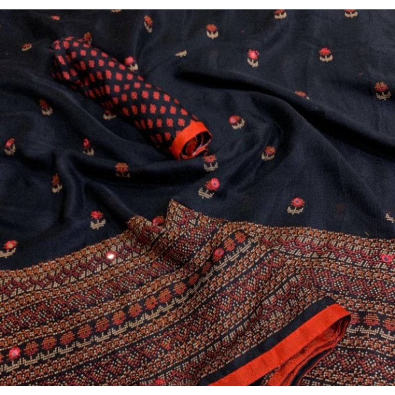 Trendy Jute Cotton Printed Saree With Blouse Piece
