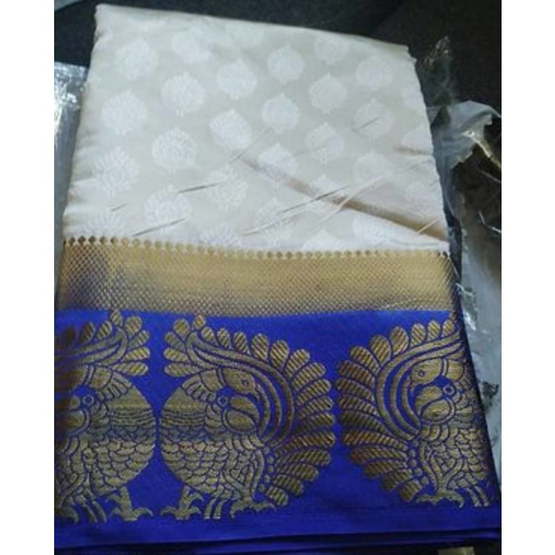 White Woven Design Kanjeevaram Saree with Blouse piece
