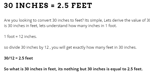 30 inches to feet