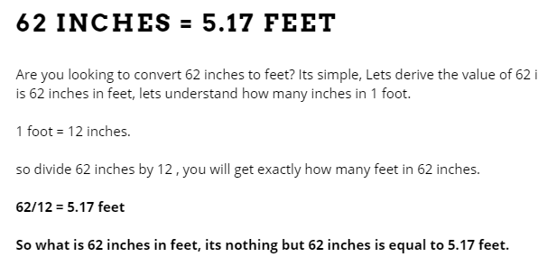 62 inches to feet