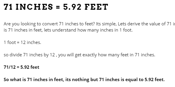 71 inches to feet