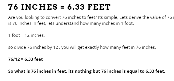 76 inches in feet