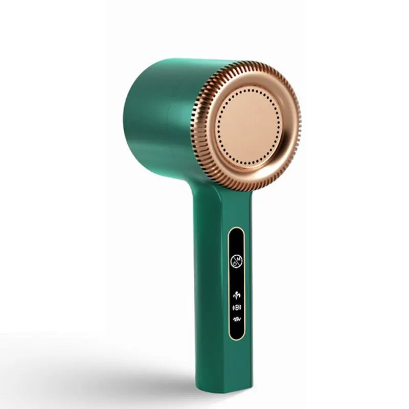 Green rechargeable electric lint remover on a white background