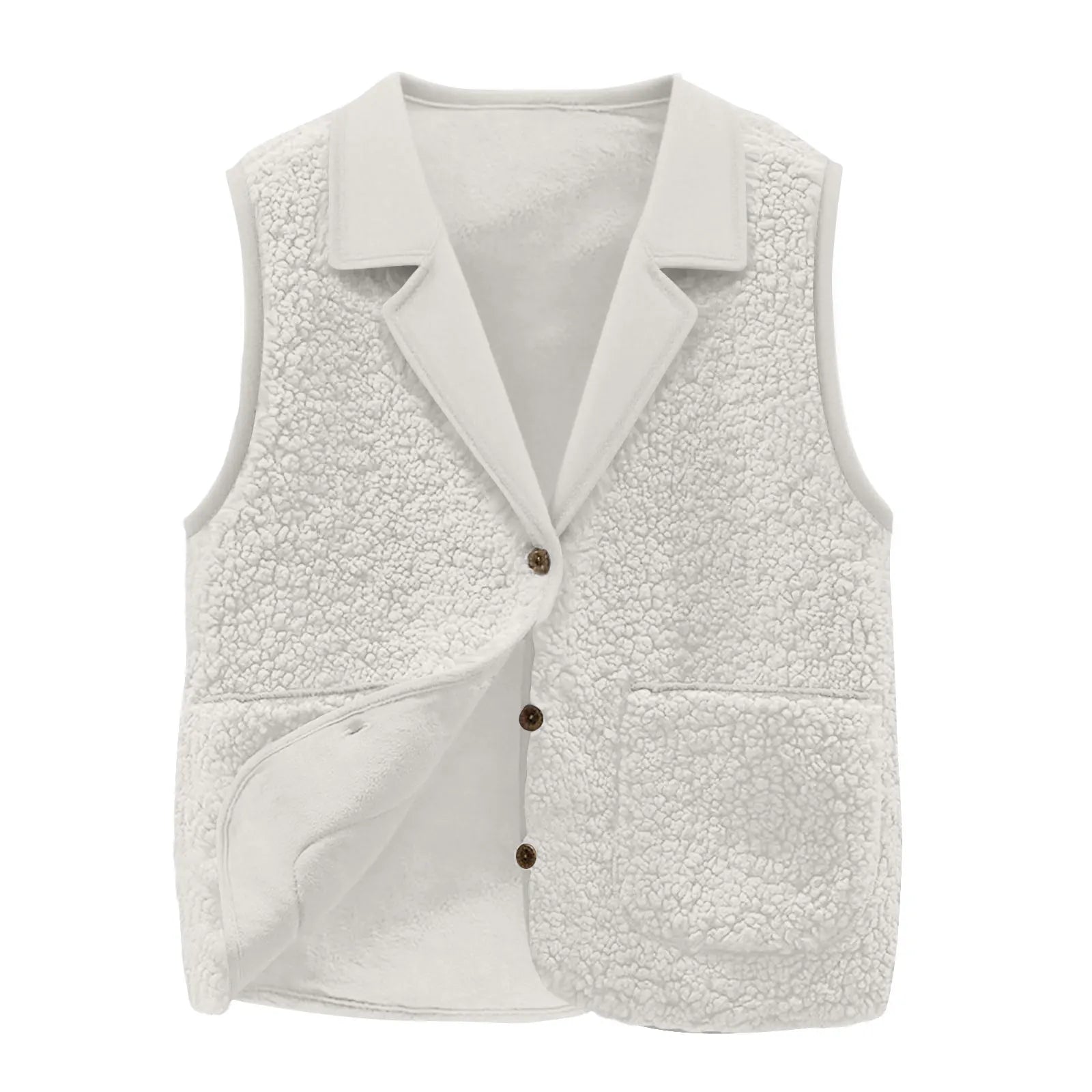 Women's Sherpa Fleece Vest – Cozy Teddy Button-Front Gilet with Pockets