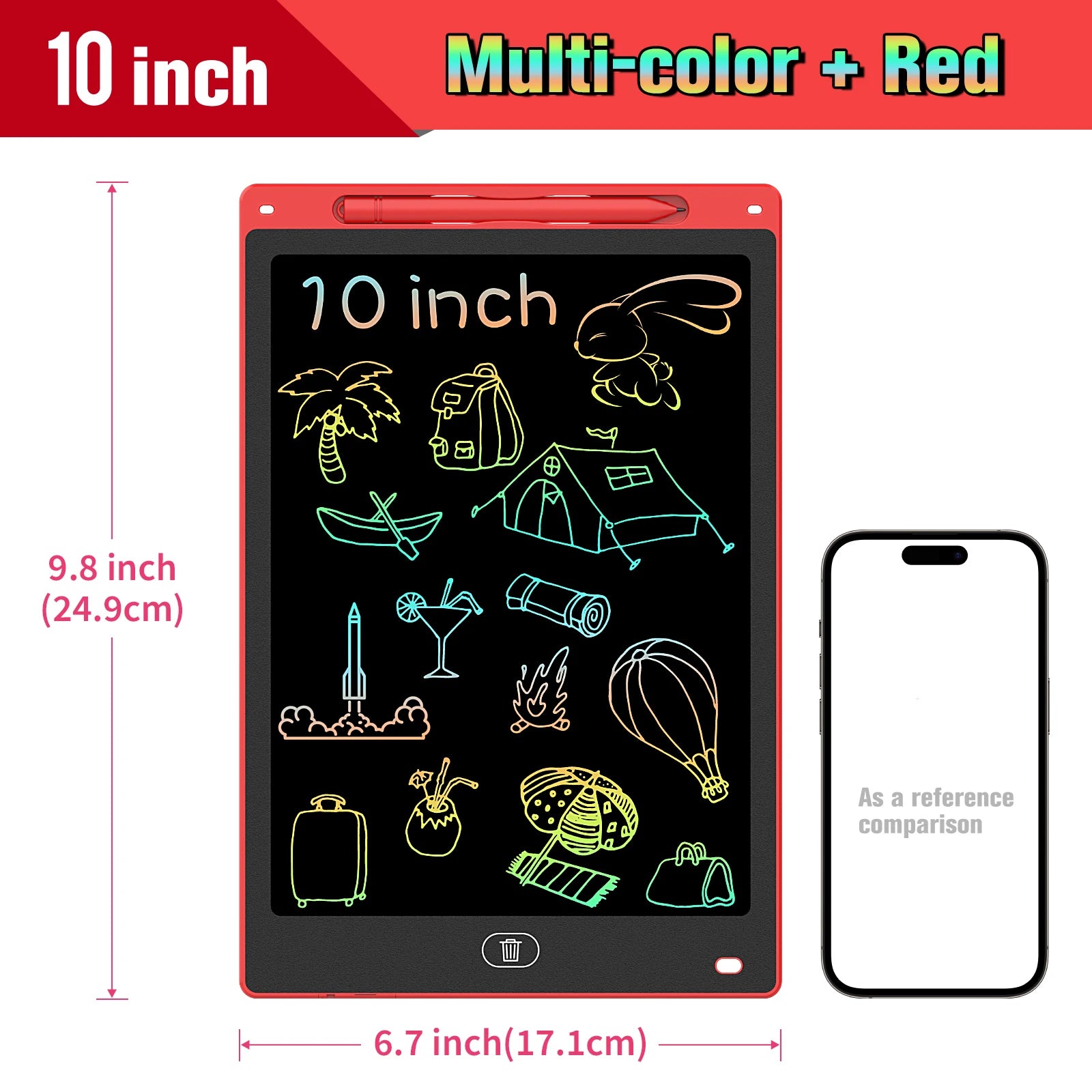 Kids LCD Writing Tablet, Colorful Doodle Board & Erasable Drawing Pad, Screen-Free Travel Toy (8.5", 10", 12")