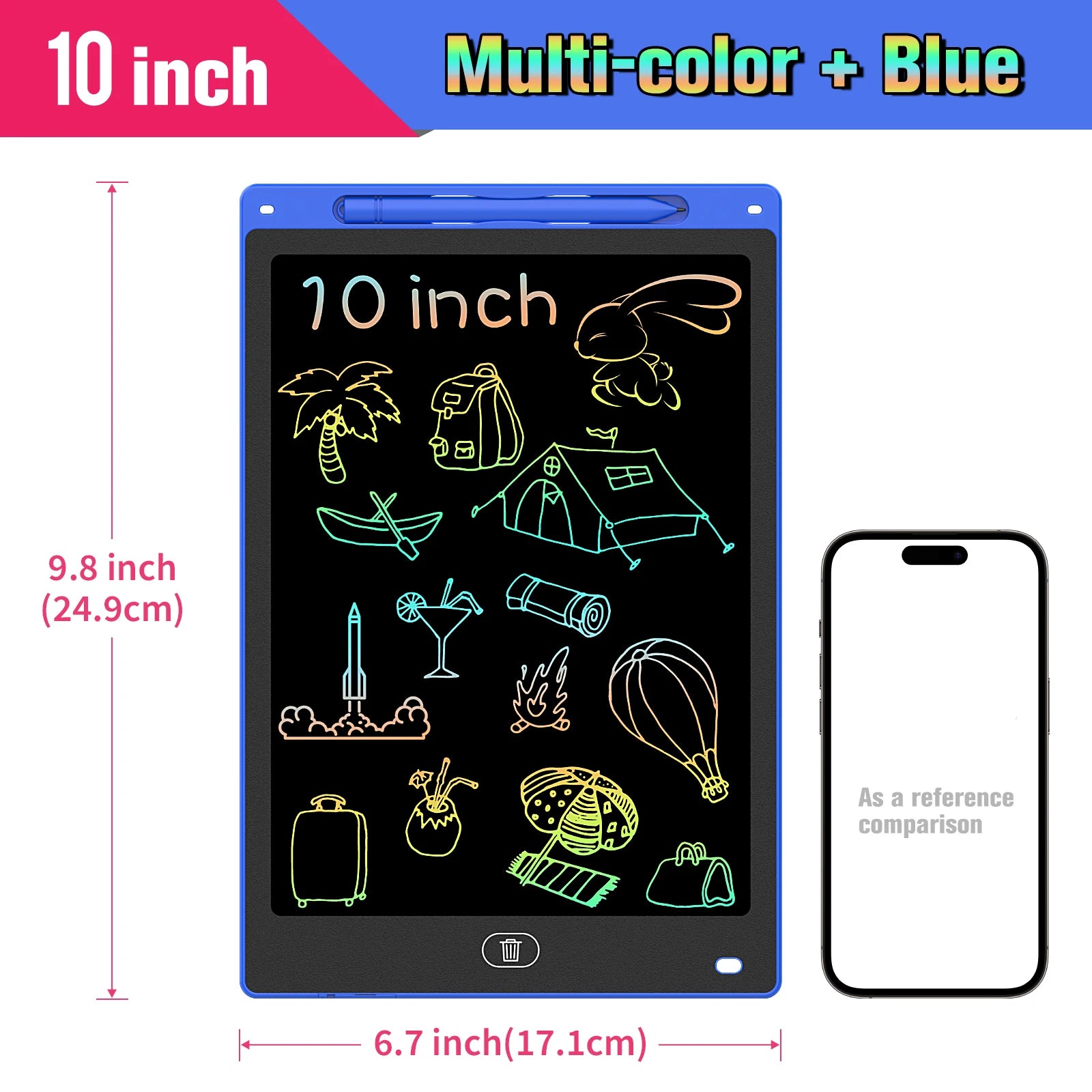 Kids LCD Writing Tablet, Colorful Doodle Board & Erasable Drawing Pad, Screen-Free Travel Toy (8.5", 10", 12")