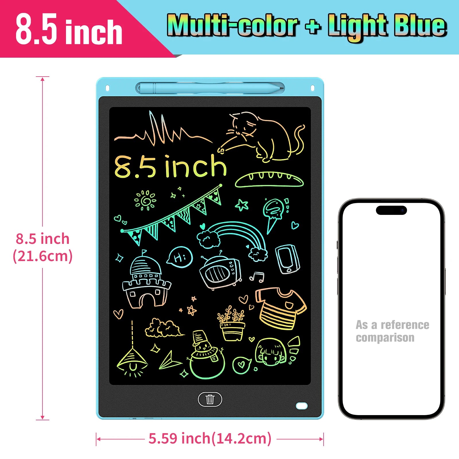 Kids LCD Writing Tablet, Colorful Doodle Board & Erasable Drawing Pad, Screen-Free Travel Toy (8.5", 10", 12")