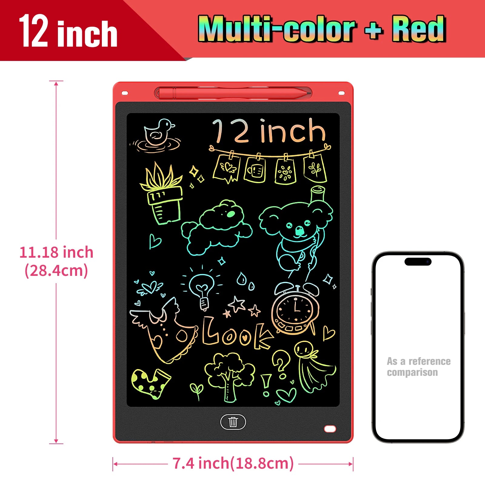 Kids LCD Writing Tablet, Colorful Doodle Board & Erasable Drawing Pad, Screen-Free Travel Toy (8.5", 10", 12")
