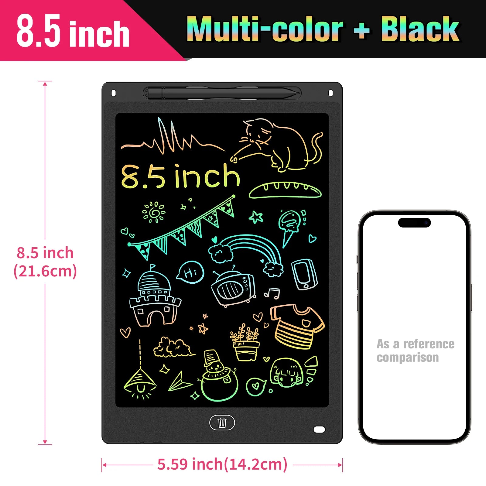 Kids LCD Writing Tablet, Colorful Doodle Board & Erasable Drawing Pad, Screen-Free Travel Toy (8.5", 10", 12")