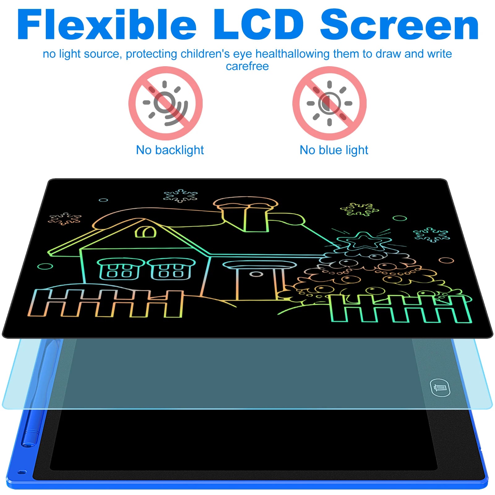 Kids LCD Writing Tablet, Colorful Doodle Board & Erasable Drawing Pad, Screen-Free Travel Toy (8.5", 10", 12")