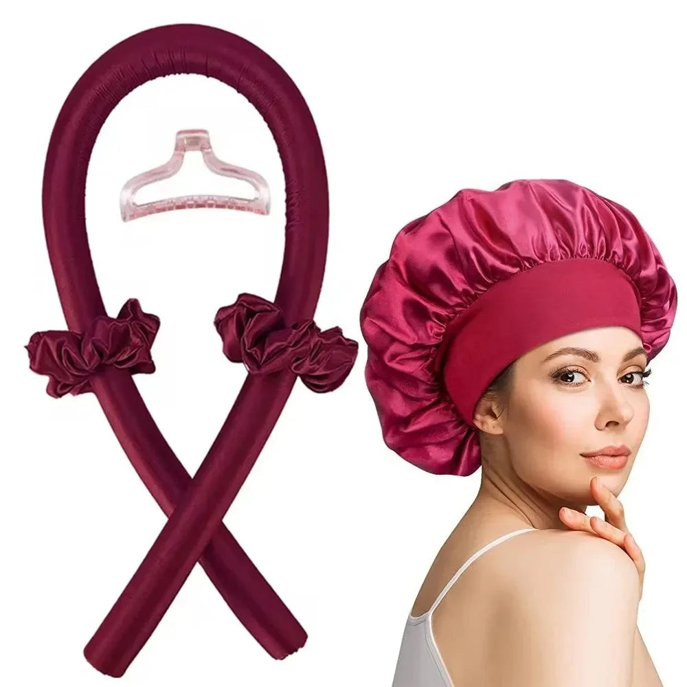 Heatless Curling Rod Set, Satin Overnight Hair Curlers Headband with Scrunchies, Clip & Sleep Cap