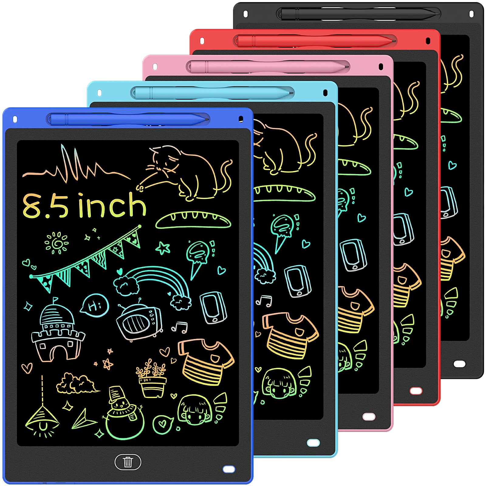 Kids LCD Writing Tablet, Colorful Doodle Board & Erasable Drawing Pad, Screen-Free Travel Toy (8.5", 10", 12")