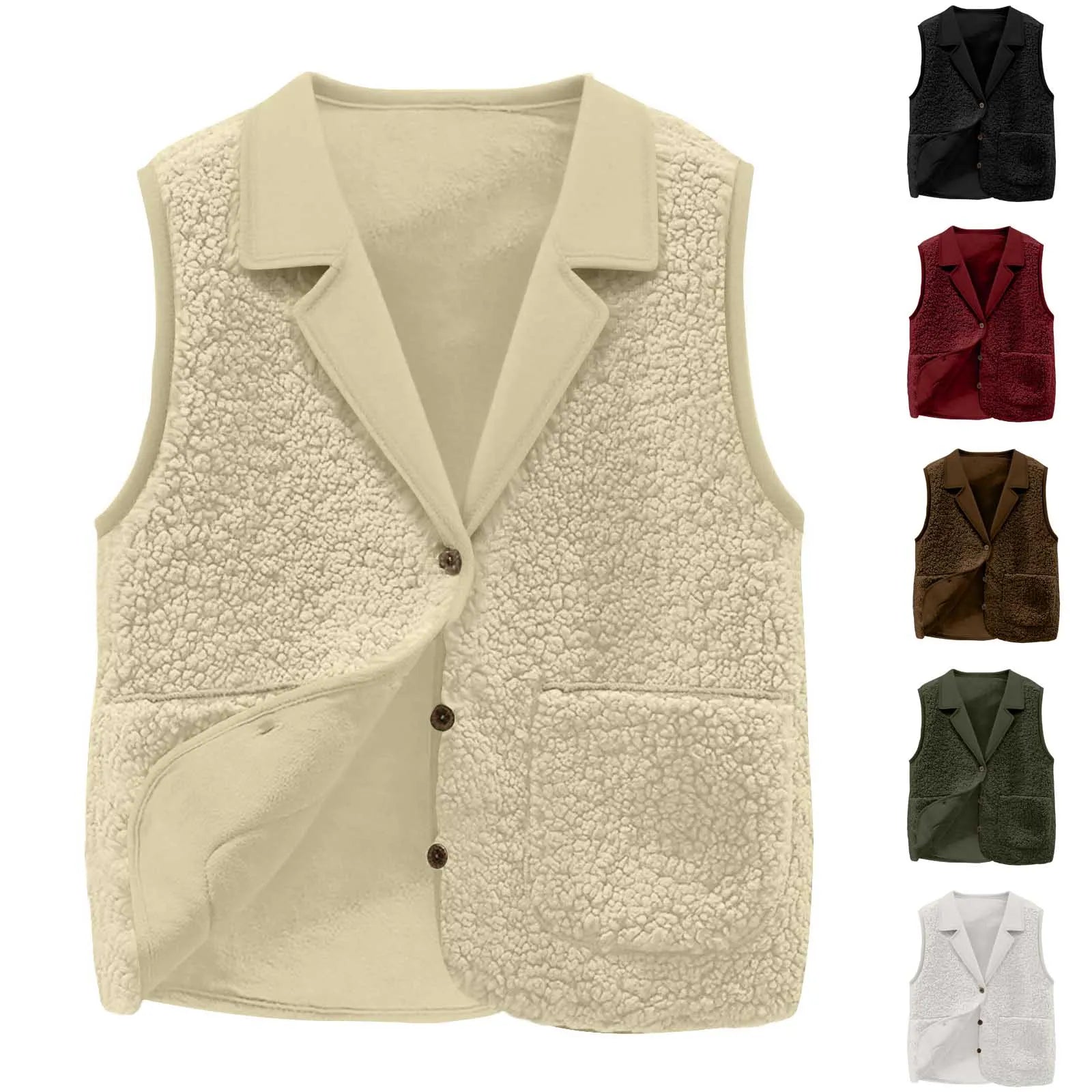 Women's Sherpa Fleece Vest – Cozy Teddy Button-Front Gilet with Pockets