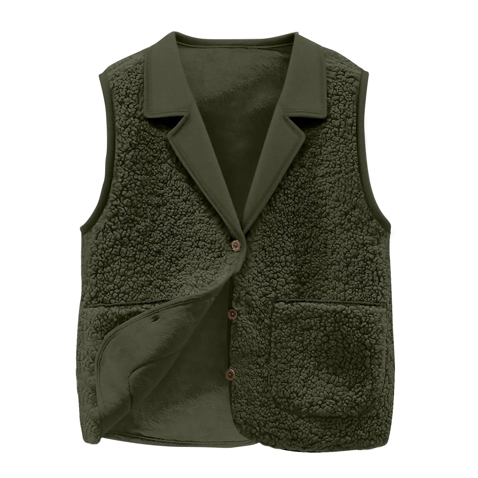 Women's Sherpa Fleece Vest – Cozy Teddy Button-Front Gilet with Pockets