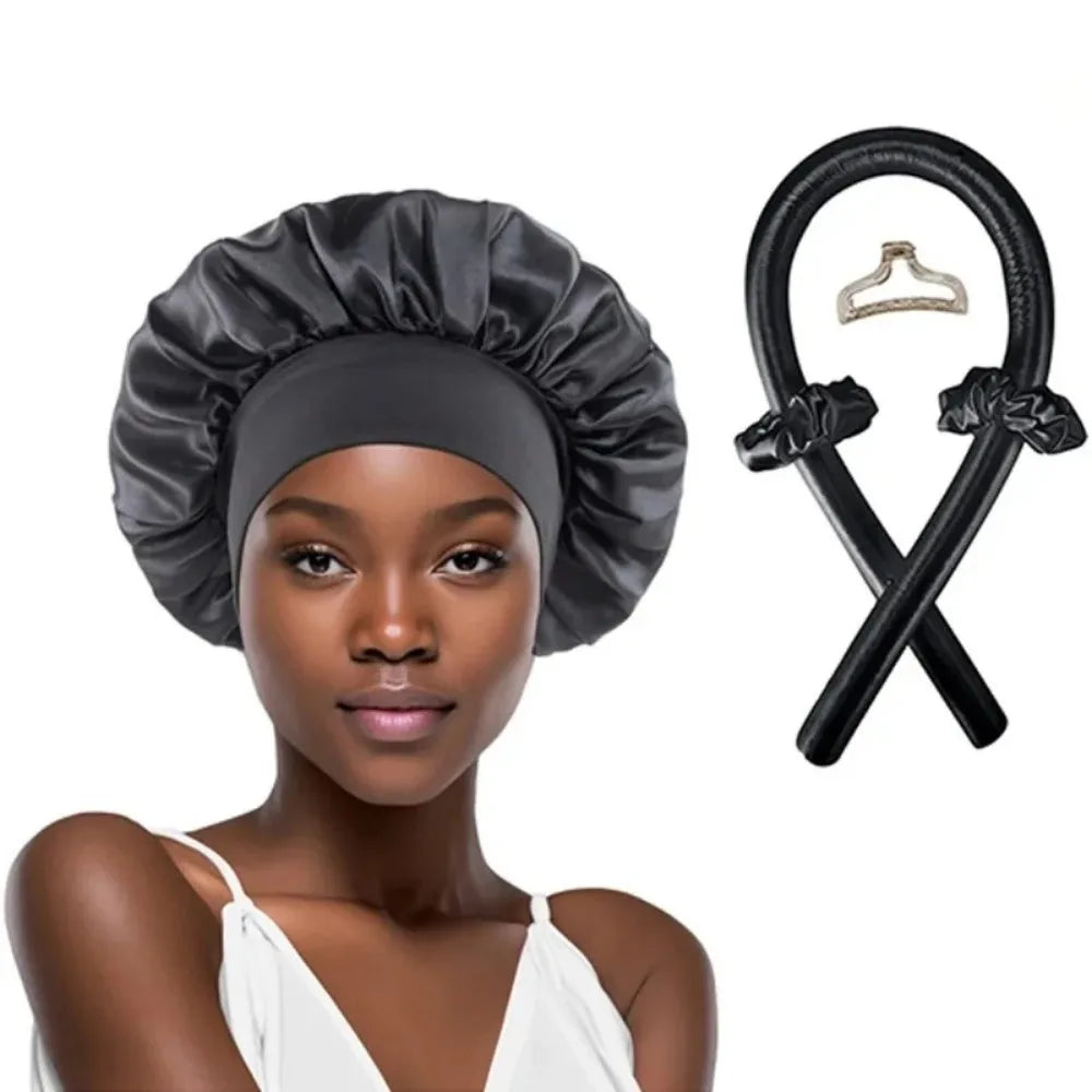Heatless Curling Rod Set, Satin Overnight Hair Curlers Headband with Scrunchies, Clip & Sleep Cap