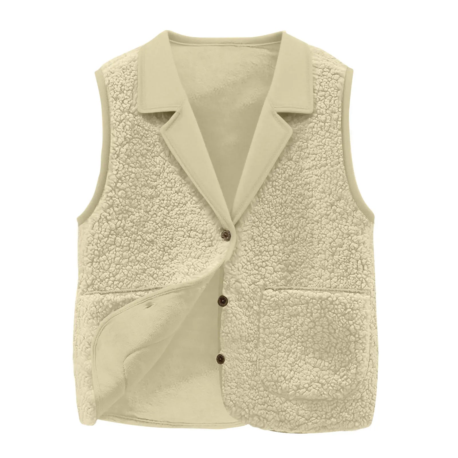 Women's Sherpa Fleece Vest – Cozy Teddy Button-Front Gilet with Pockets