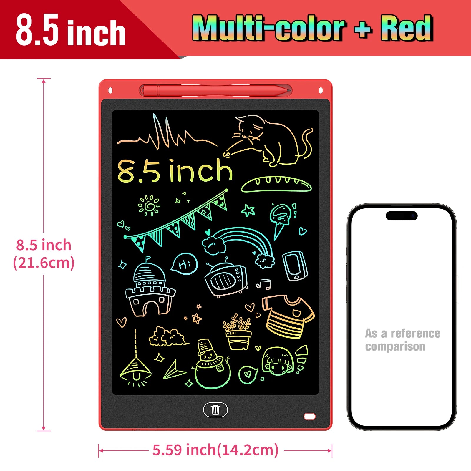 Kids LCD Writing Tablet, Colorful Doodle Board & Erasable Drawing Pad, Screen-Free Travel Toy (8.5", 10", 12")