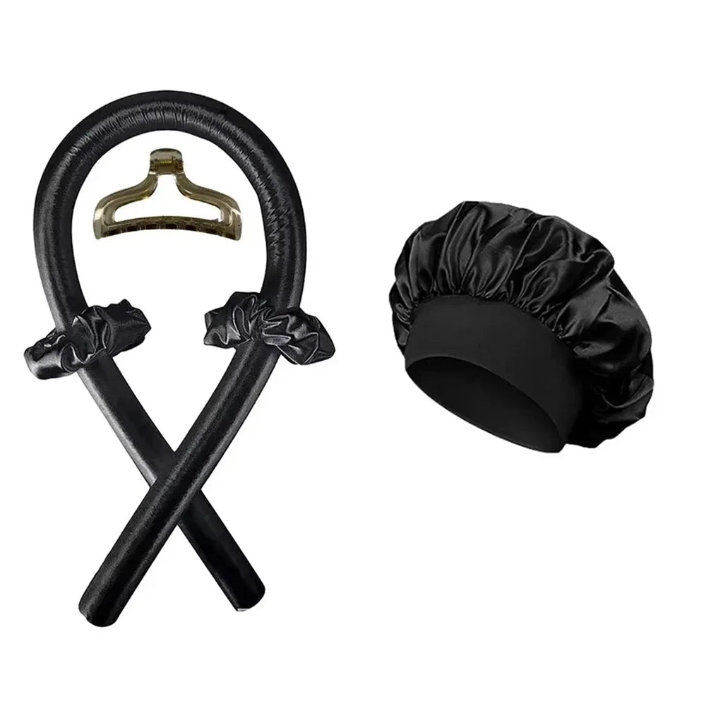 Heatless Curling Rod Set, Satin Overnight Hair Curlers Headband with Scrunchies, Clip & Sleep Cap