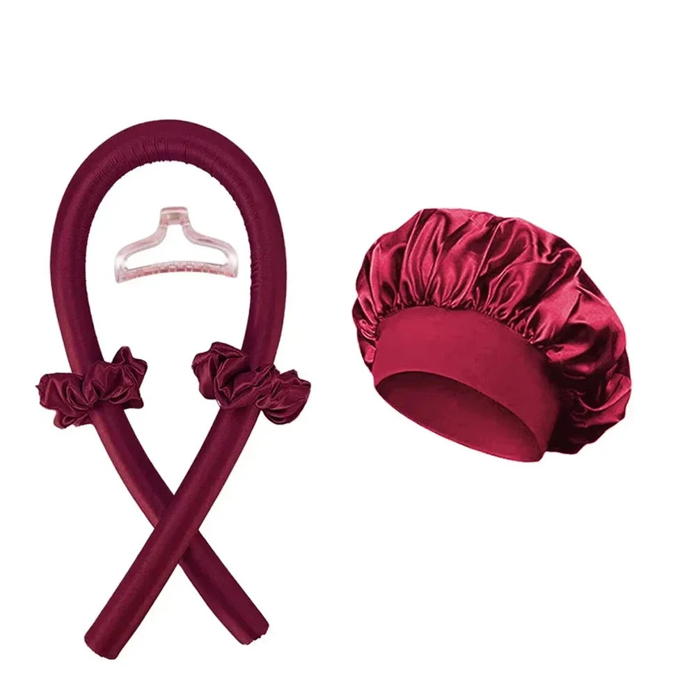 Heatless Curling Rod Set, Satin Overnight Hair Curlers Headband with Scrunchies, Clip & Sleep Cap