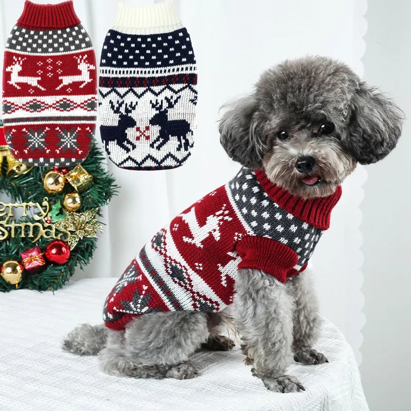 Dog Christmas Sweater – Reindeer Fair Isle Knit Holiday Pet Jumper for Small & Medium Dogs