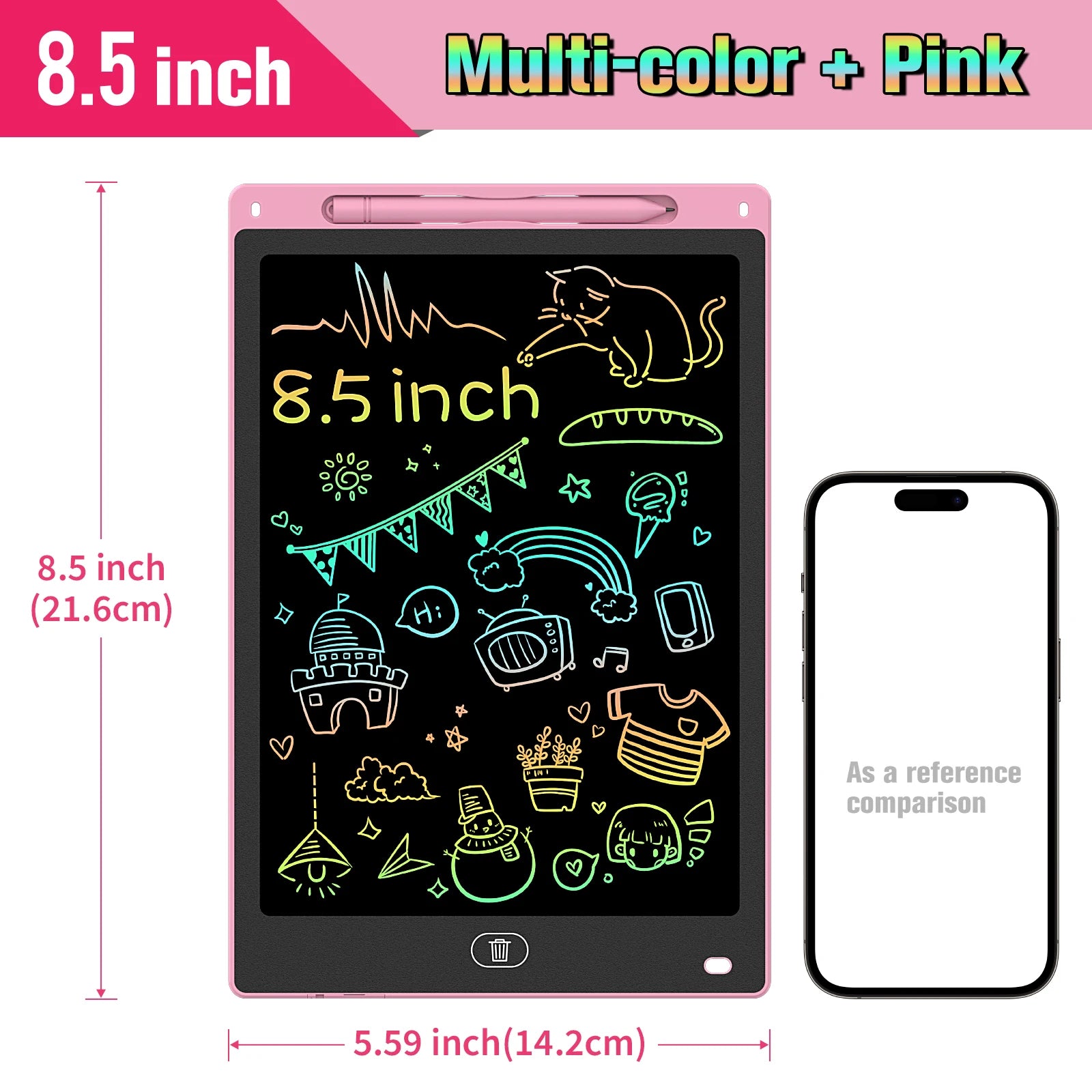Kids LCD Writing Tablet, Colorful Doodle Board & Erasable Drawing Pad, Screen-Free Travel Toy (8.5", 10", 12")