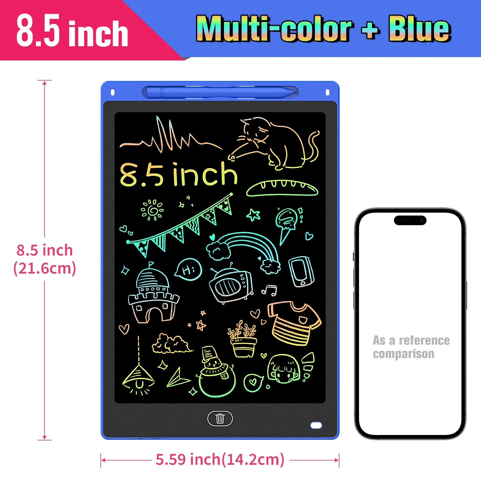Kids LCD Writing Tablet, Colorful Doodle Board & Erasable Drawing Pad, Screen-Free Travel Toy (8.5", 10", 12")