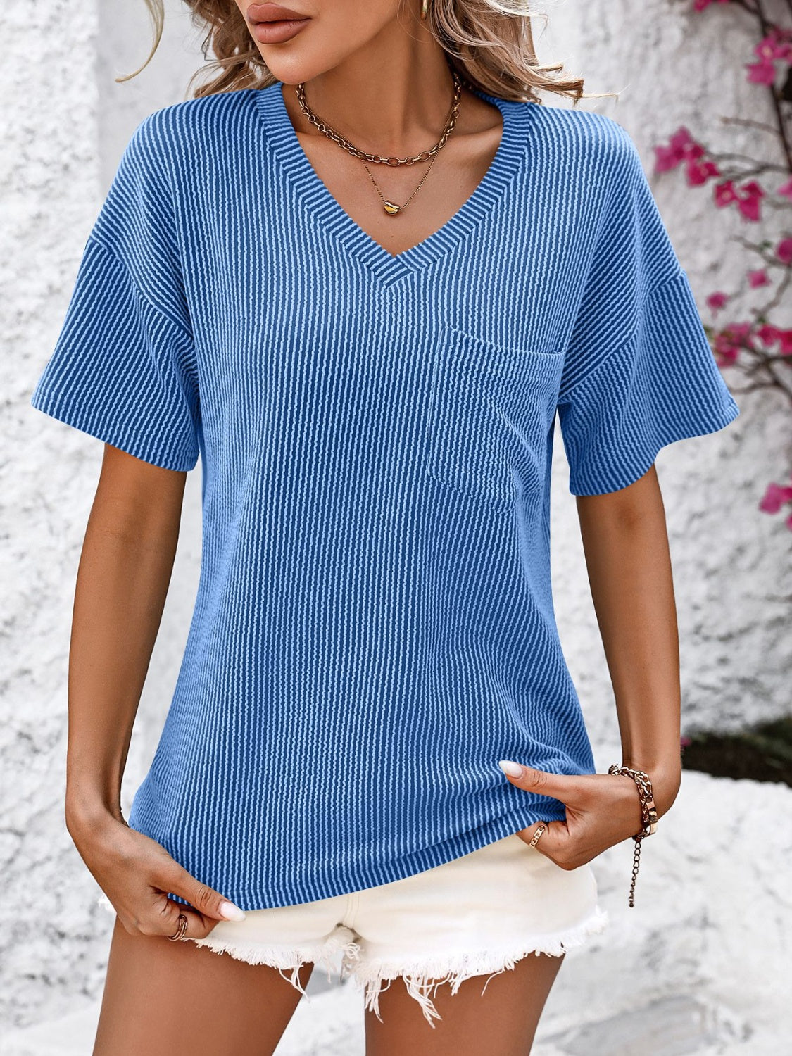 V-Neck Dropped Shoulder T-Shirt