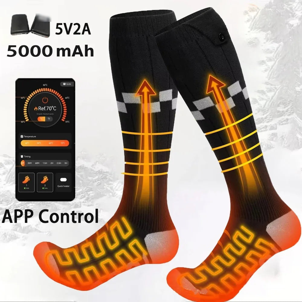 Rechargeable heated socks with 5000mAh battery packs and app control