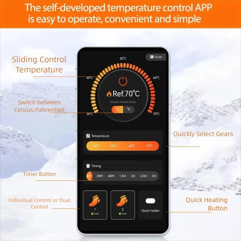 Heated socks smartphone app for adjusting temperature