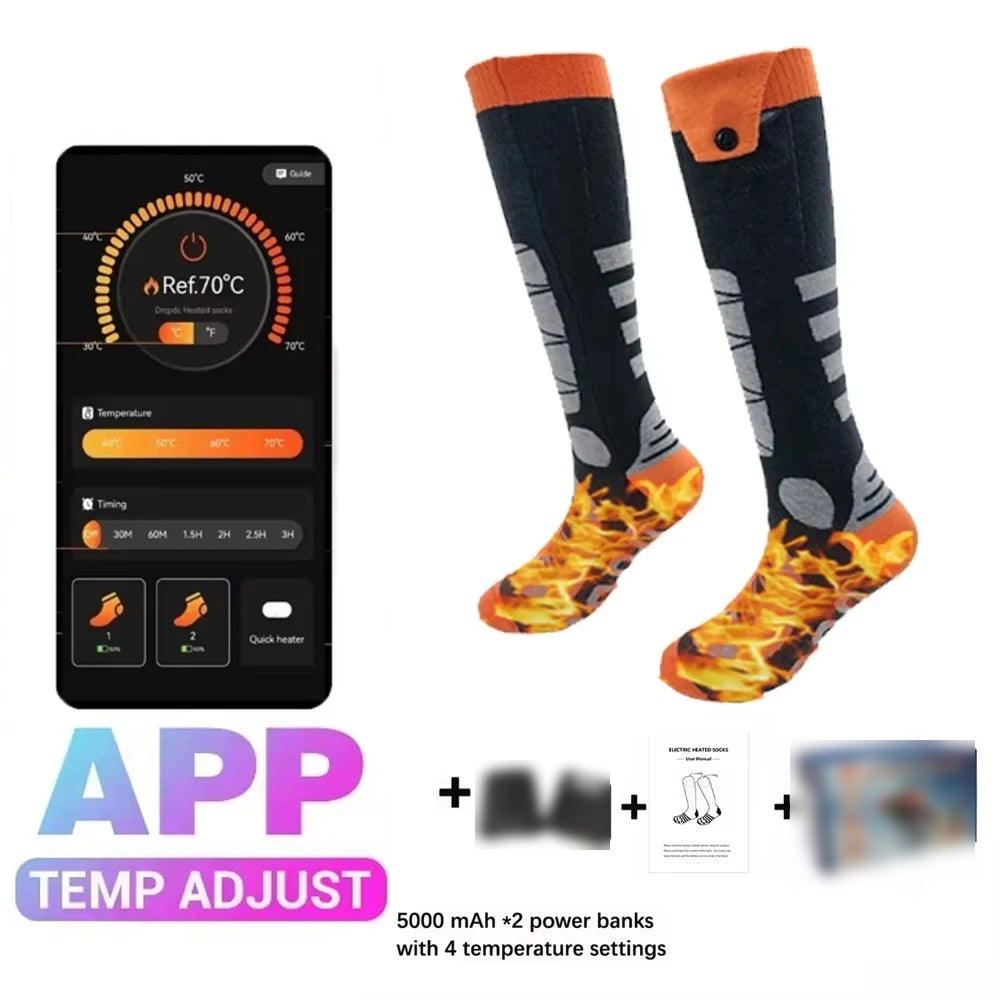 Rechargeable heated socks in Black & Orange