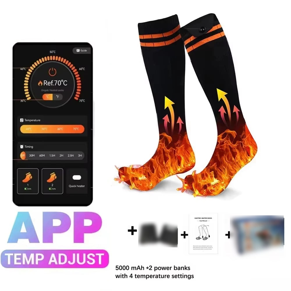Rechargeable heated socks in Orange Stripe