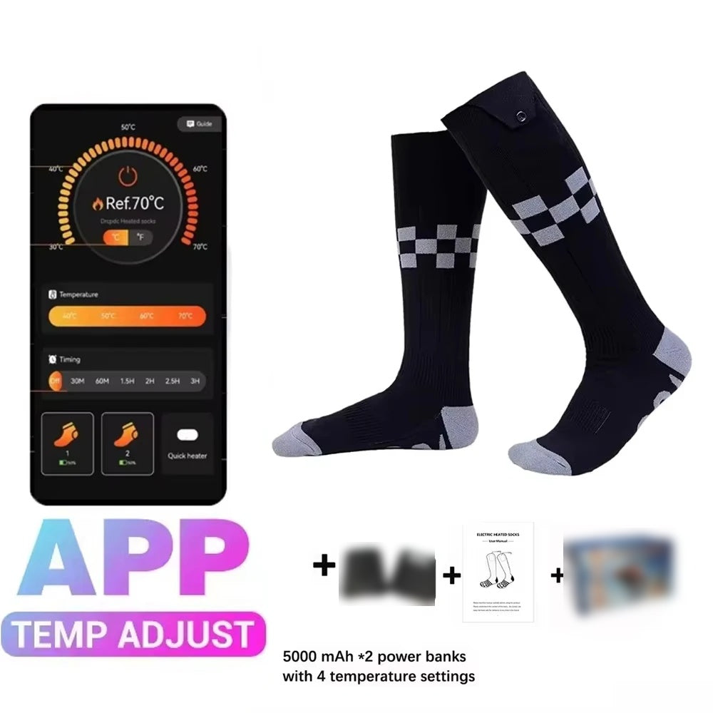 Rechargeable heated socks in Black Checker