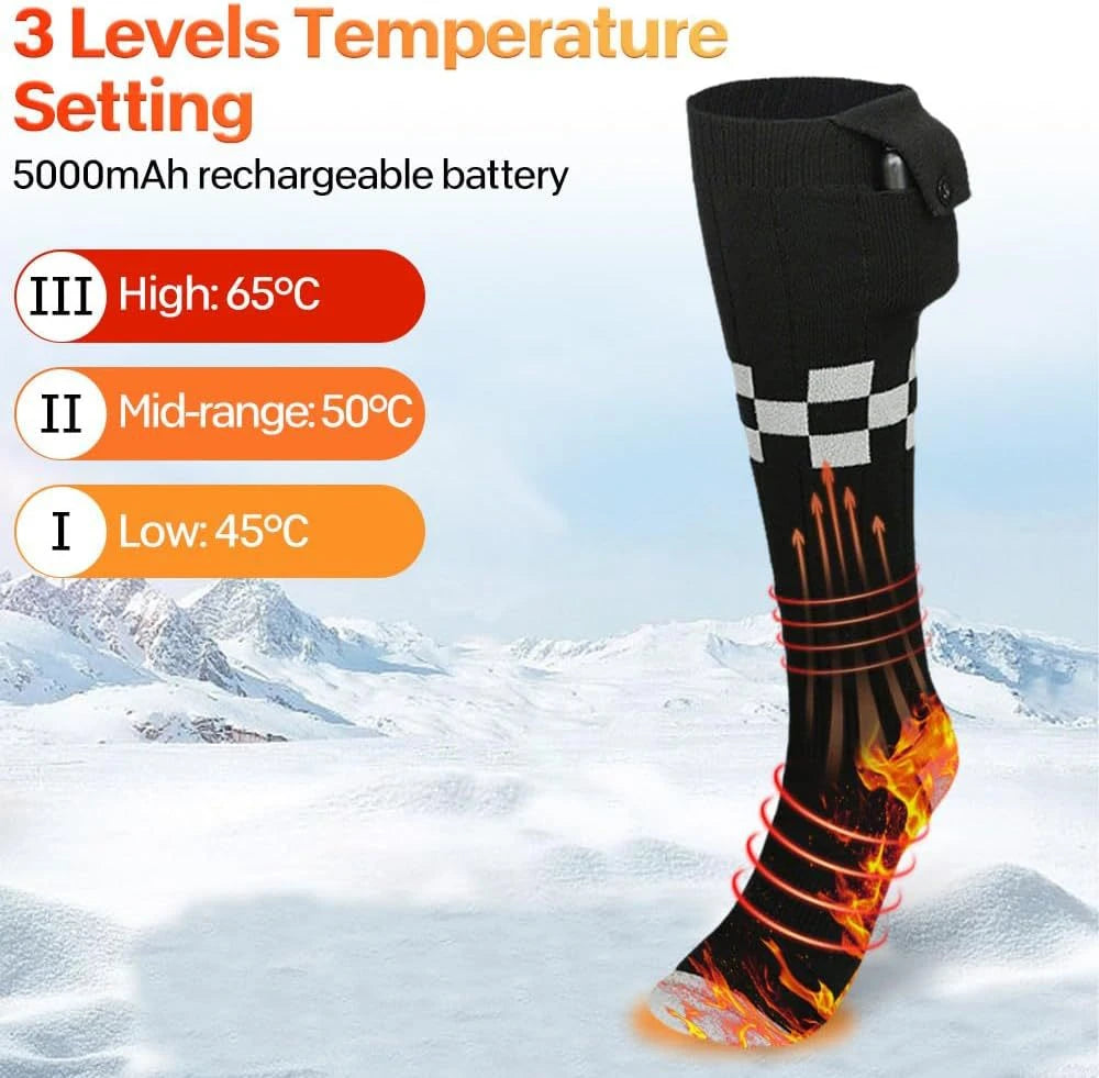 Heated socks heat settings with 5000mAh rechargeable battery
