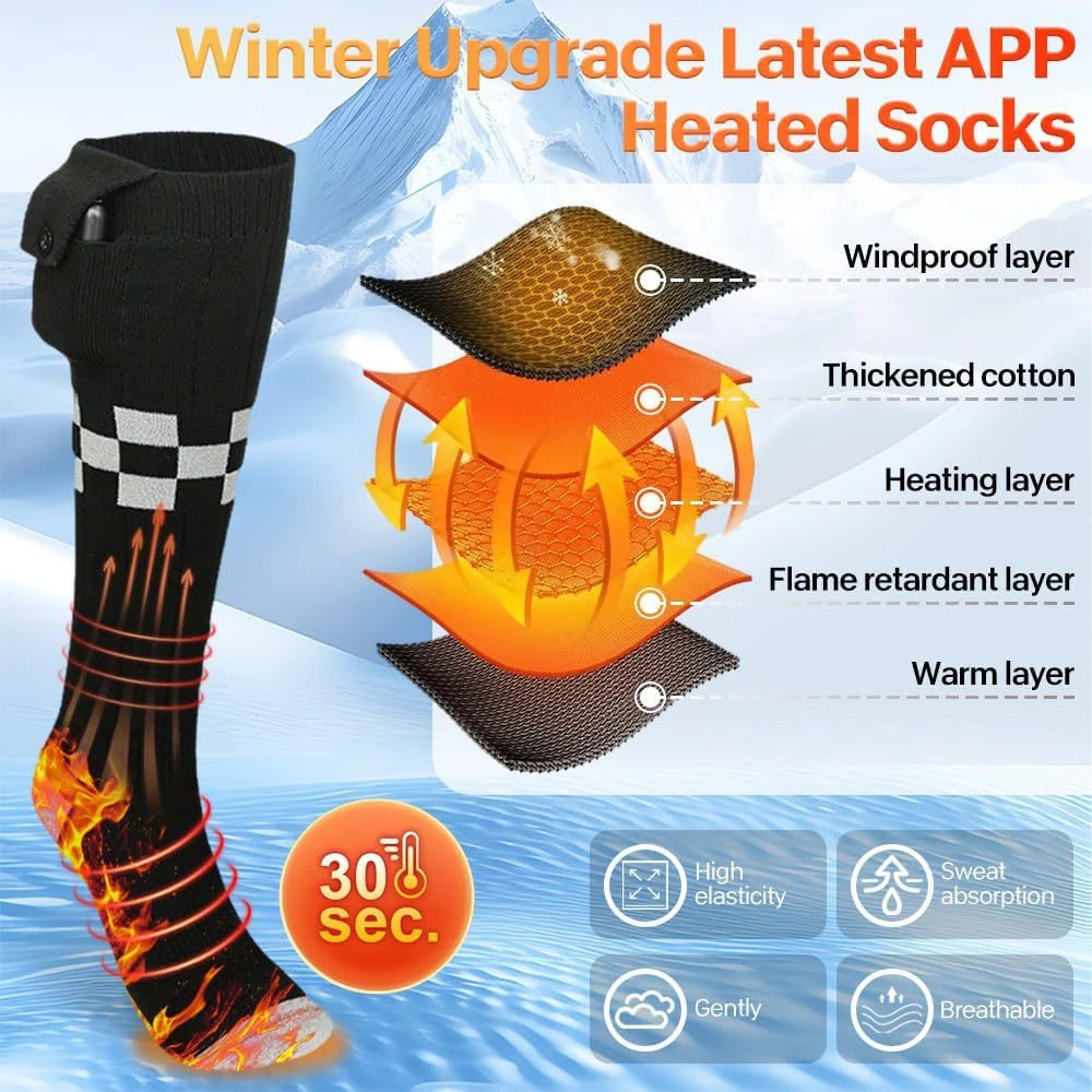 Layered construction of insulated heated socks