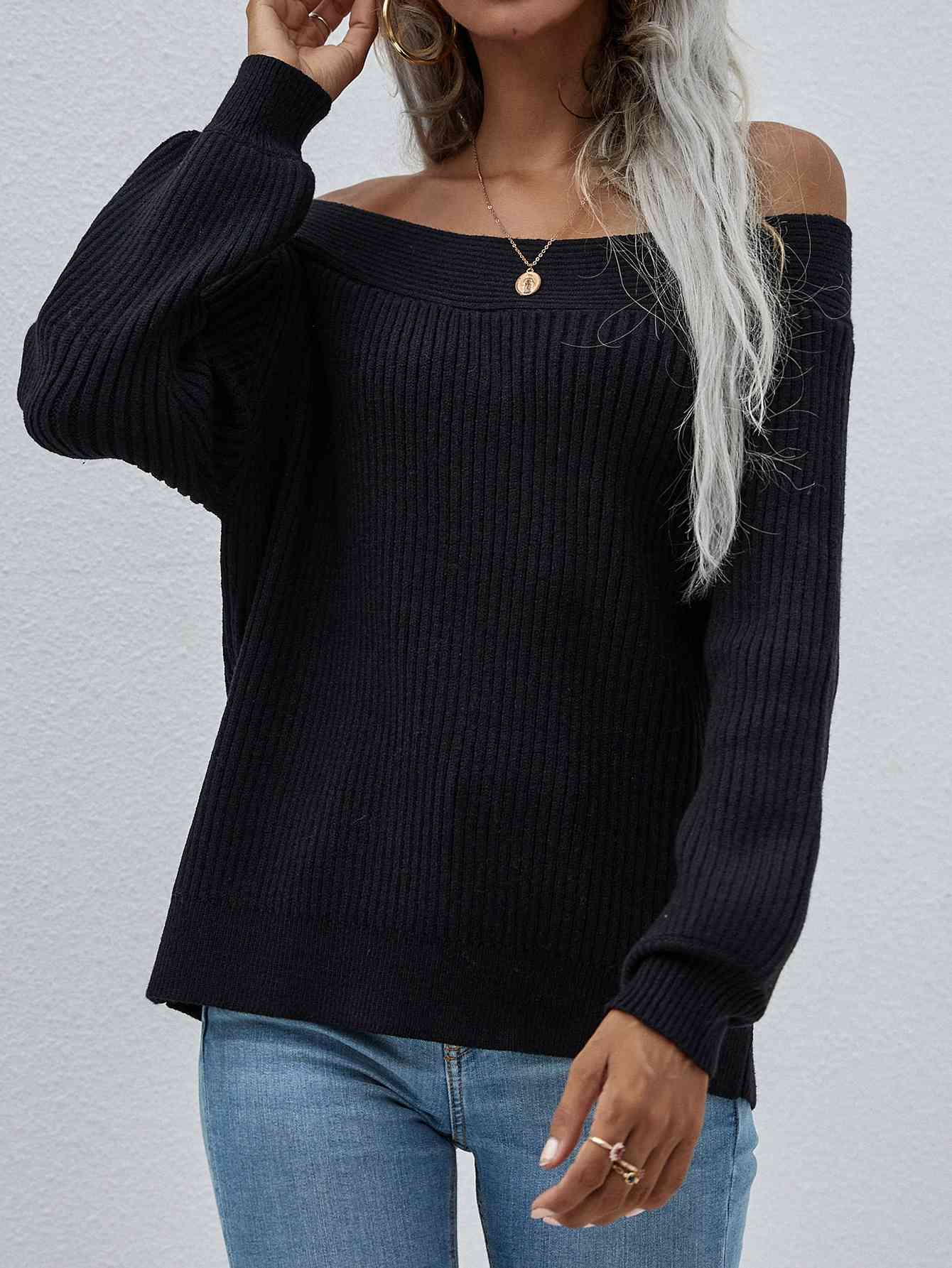 Double Take Off-Shoulder Rib-Knit Sweater