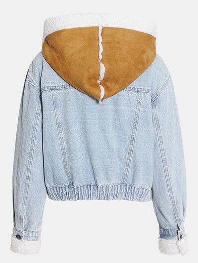 Contrast Raw Hem Hooded Denim Jacket