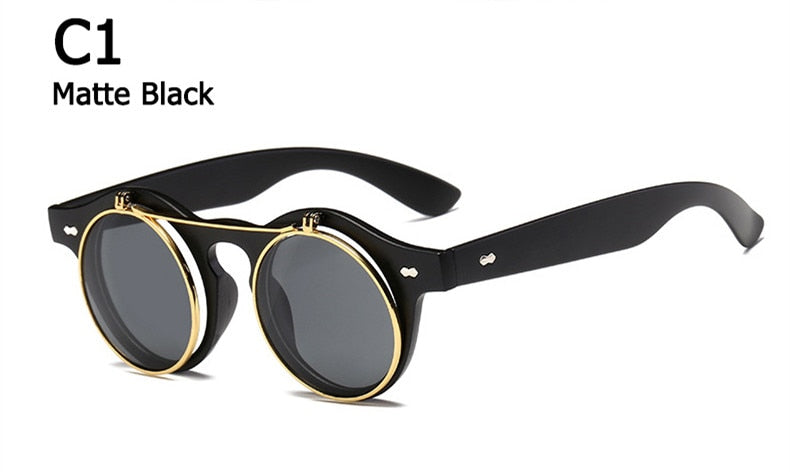 Stylish Steampunk Flip Sunglasses for Women - Fashionable Sun Protection