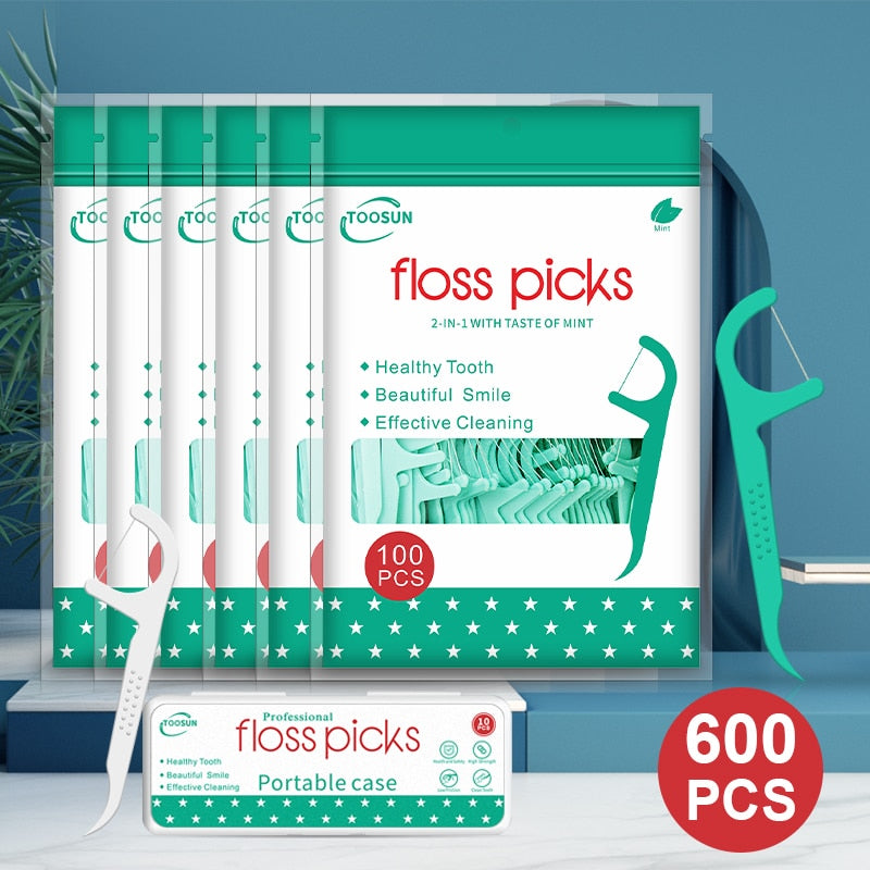 600pcs Mint Flavor Dental Floss Toothpicks